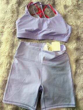 Fabletics Lavender Athletic Shorts Set with Coral Straps